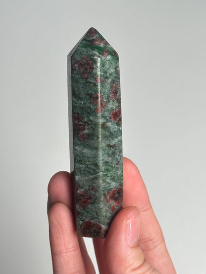 Eclogite Tower | Natural Jade & Garnet Crystal Point | Red Garnet in Green Matrix Metamorphic Stone Decor Gift for Collectors