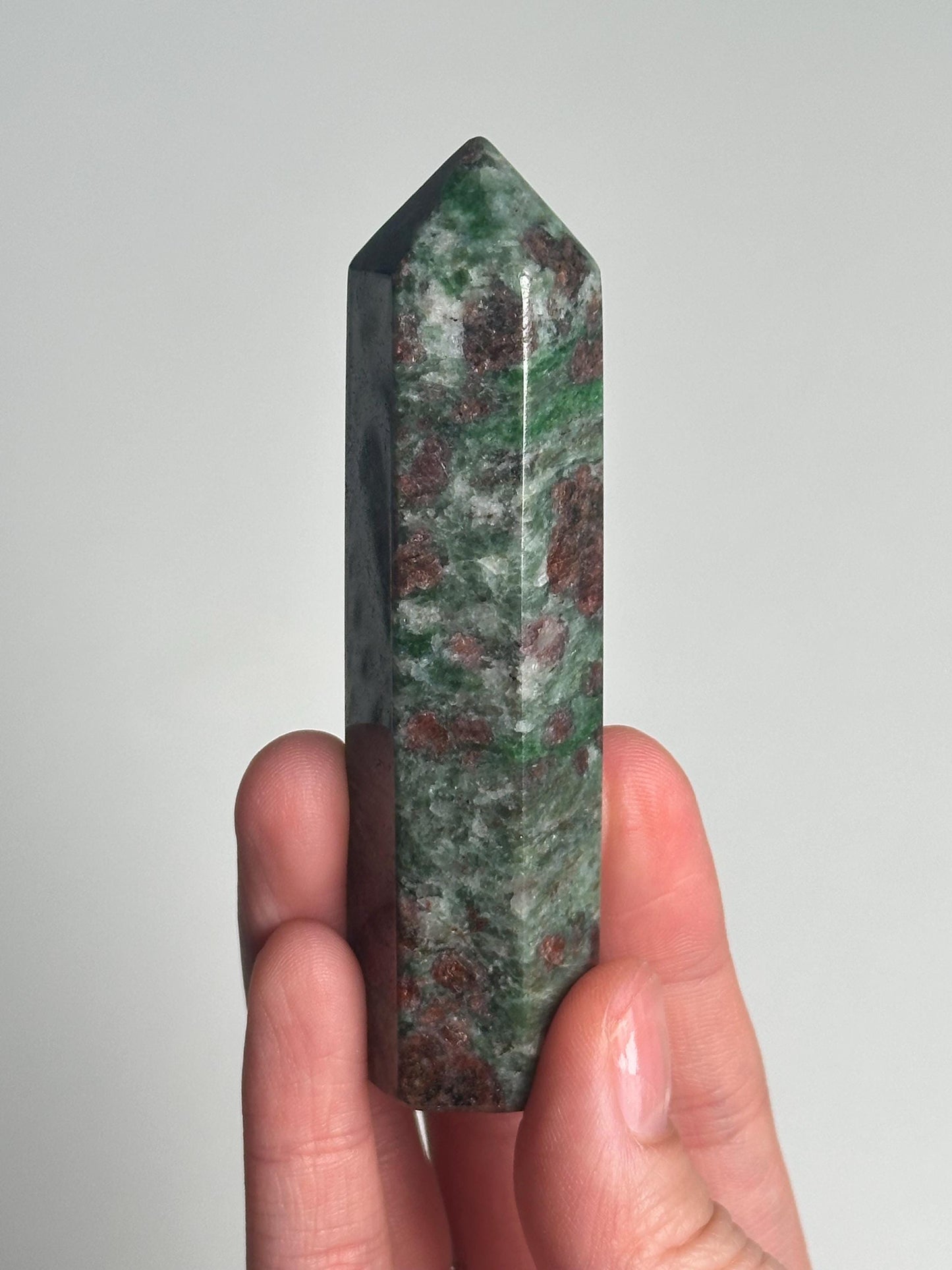 Eclogite Tower | Natural Jade & Garnet Crystal Point | Red Garnet in Green Matrix Metamorphic Stone Decor Gift for Collectors