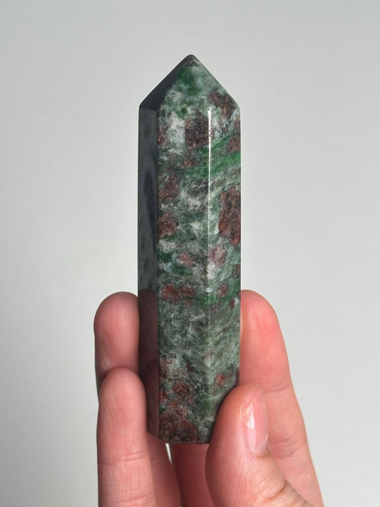Eclogite Tower | Natural Jade & Garnet Crystal Point | Red Garnet in Green Matrix Metamorphic Stone Decor Gift for Collectors