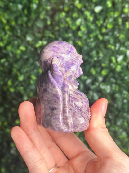 Turkish Purple Jade Laughing Buddha Carving | Natural Lavender Jade Crystal Statue | Happiness Abundance Decor Gift for Collectors