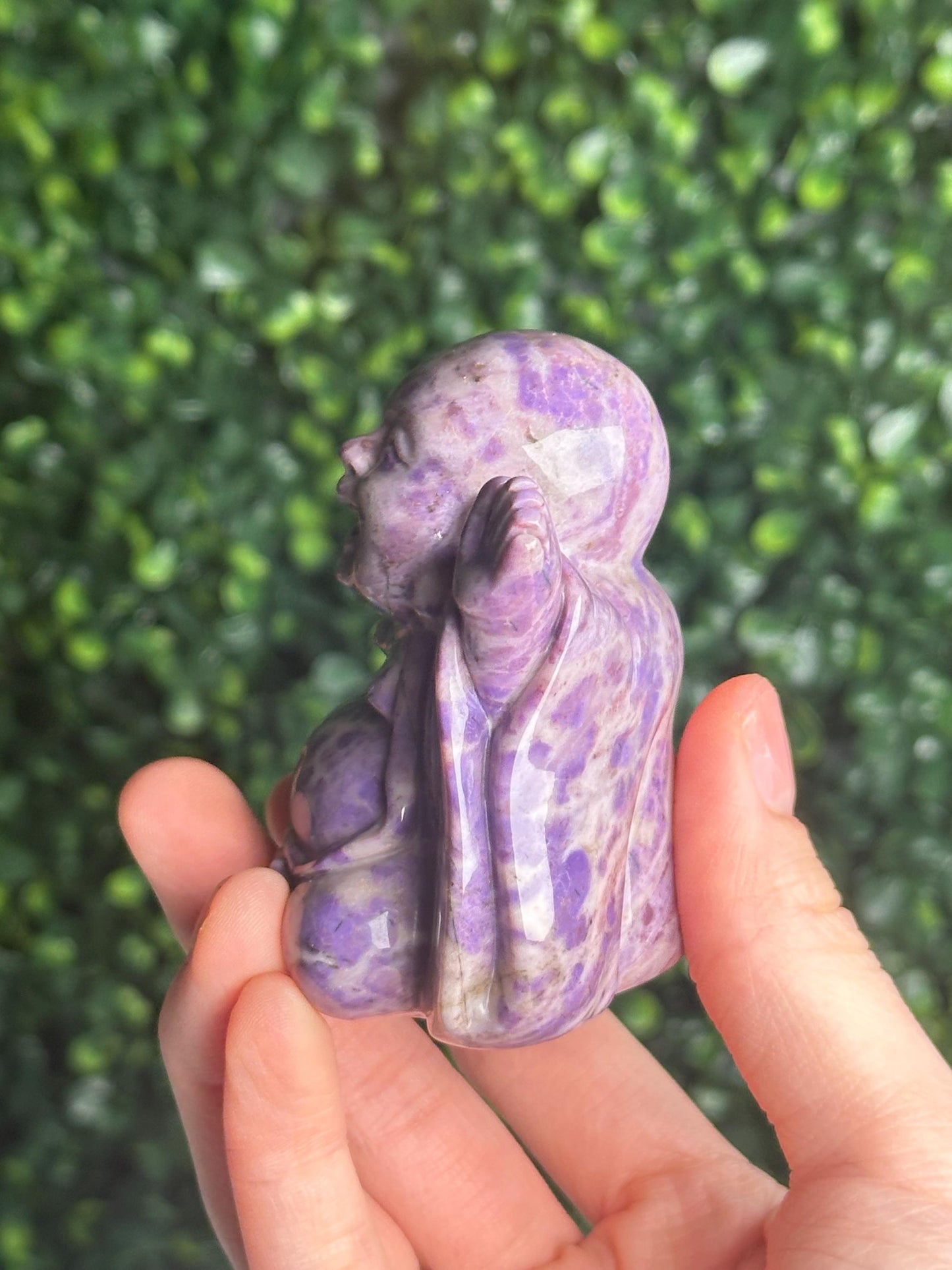 Turkish Purple Jade Laughing Buddha Carving | Natural Lavender Jade Crystal Statue | Happiness Abundance Decor Gift for Collectors