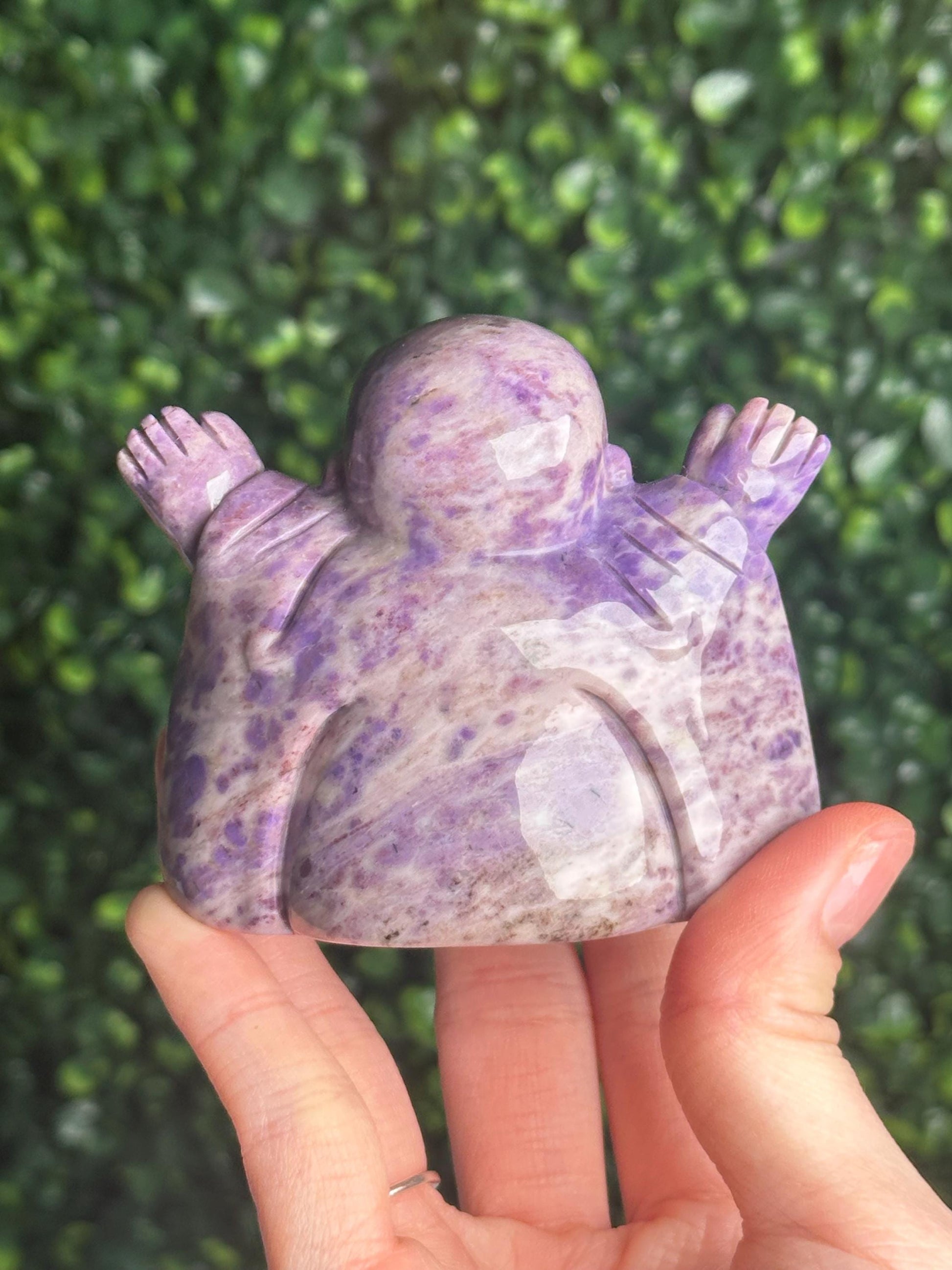 Turkish Purple Jade Laughing Buddha Carving | Natural Lavender Jade Crystal Statue | Happiness Abundance Decor Gift for Collectors