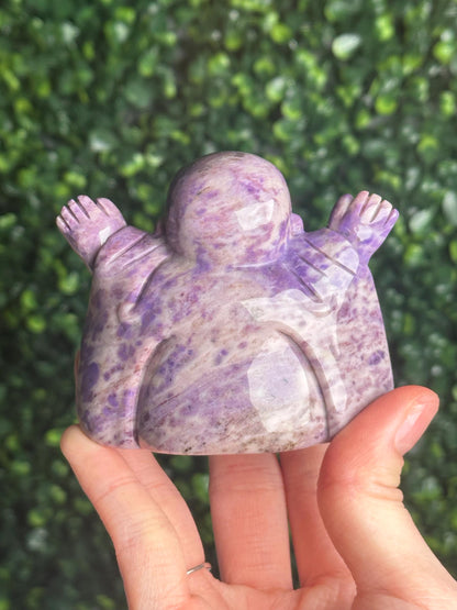 Turkish Purple Jade Laughing Buddha Carving | Natural Lavender Jade Crystal Statue | Happiness Abundance Decor Gift for Collectors