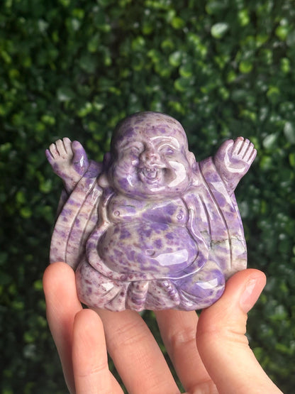 Turkish Purple Jade Laughing Buddha Carving | Natural Lavender Jade Crystal Statue | Happiness Abundance Decor Gift for Collectors