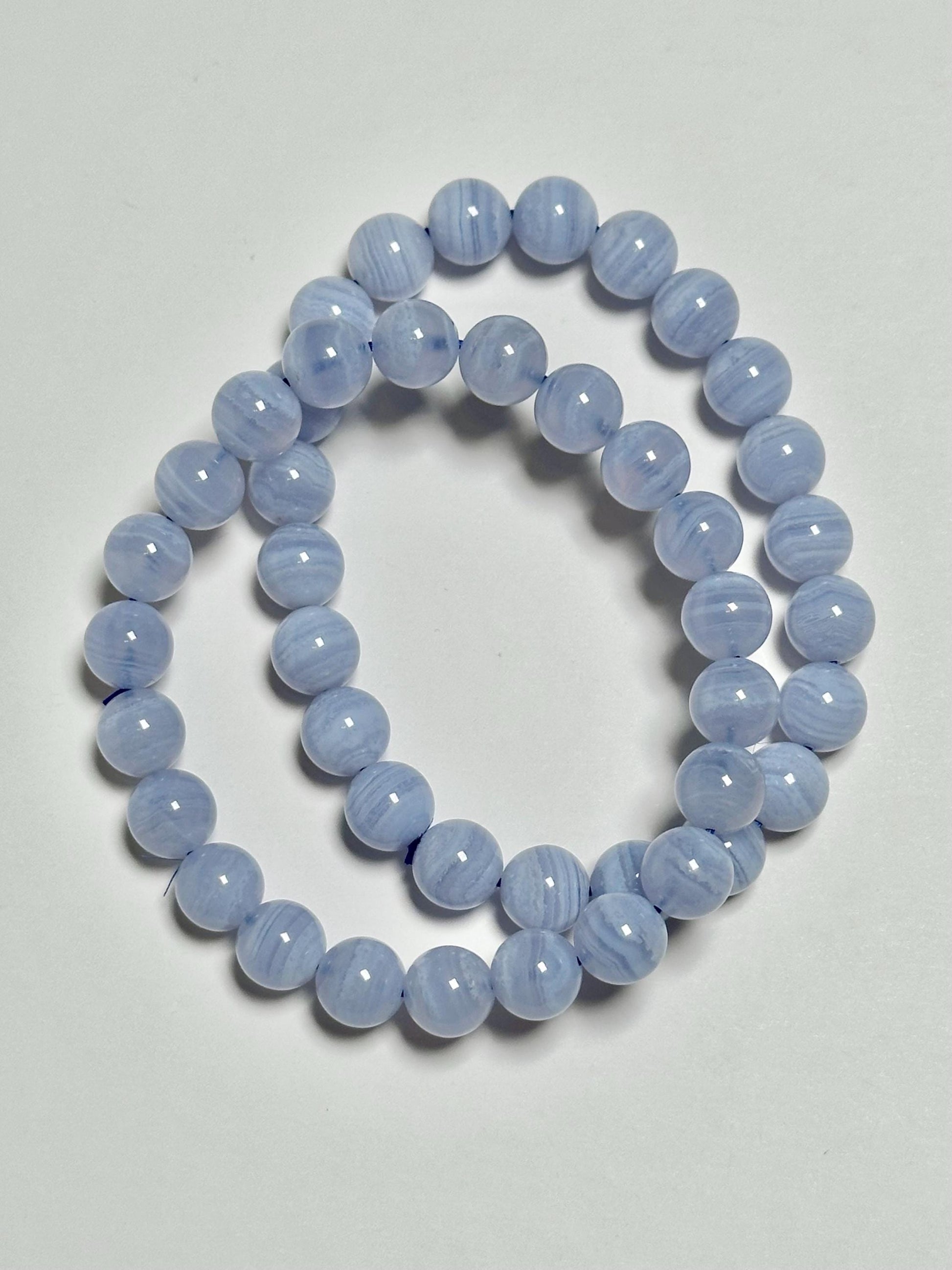 Blue Lace Agate Bracelet 9.6mm | Natural Blue Agate Beaded Bracelet | Polished Gemstone Jewelry for Everyday Wear & Collectors