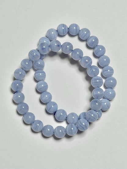 Blue Lace Agate Bracelet 9.6mm | Natural Blue Agate Beaded Bracelet | Polished Gemstone Jewelry for Everyday Wear & Collectors