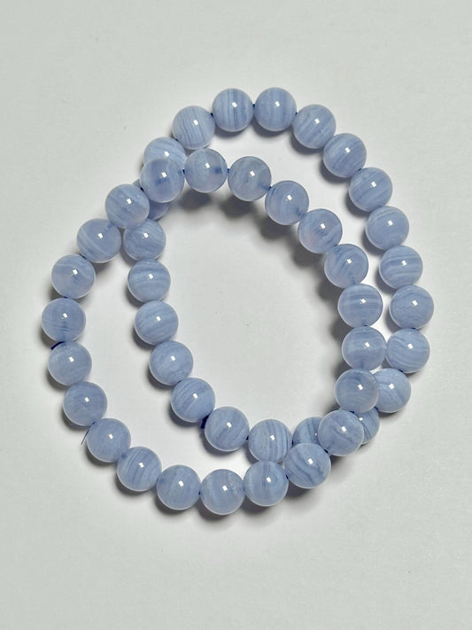 Blue Lace Agate Bracelet 9.6mm | Natural Blue Agate Beaded Bracelet | Polished Gemstone Jewelry for Everyday Wear & Collectors