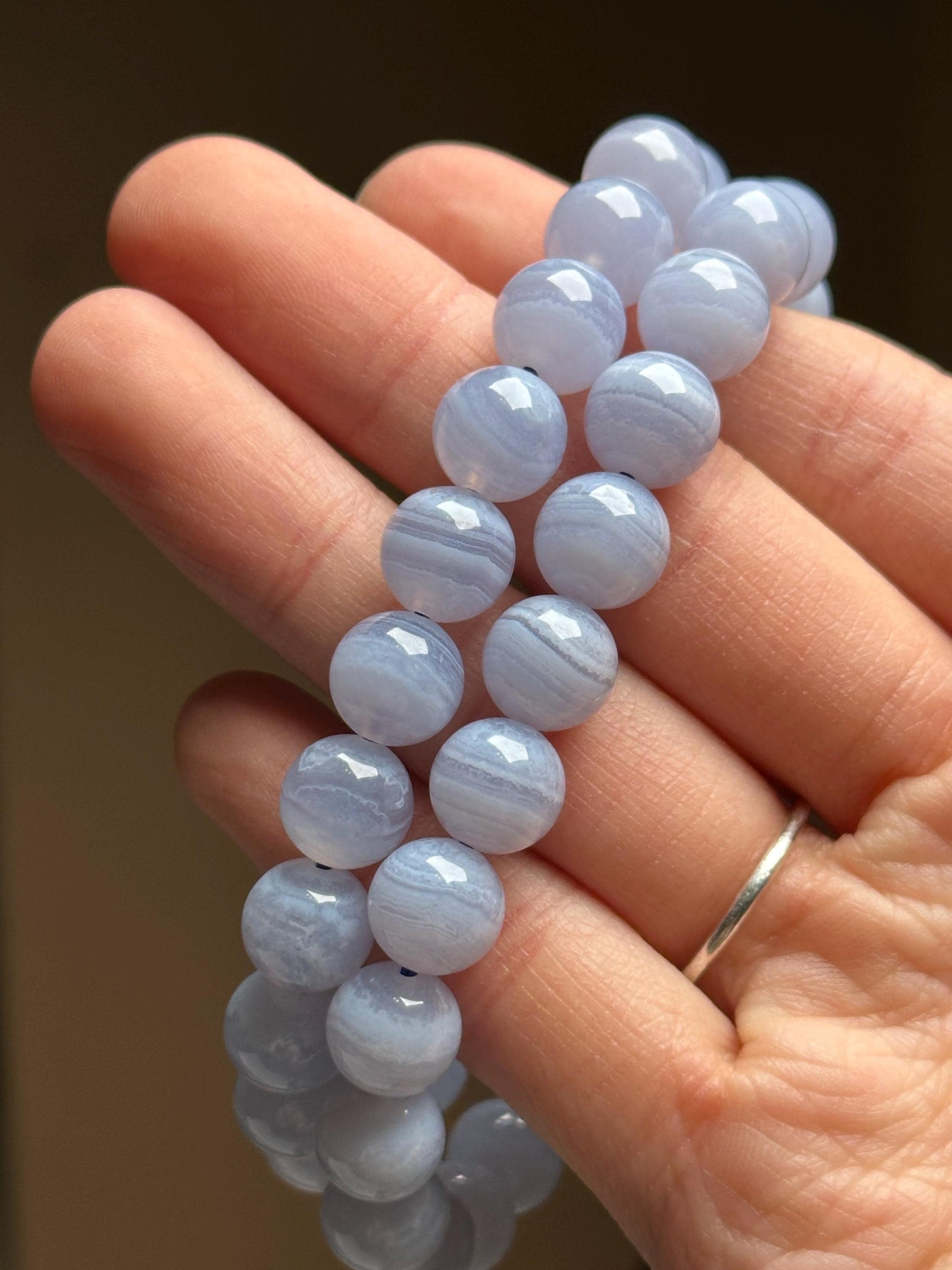 Blue Lace Agate Bracelet 9.6mm | Natural Blue Agate Beaded Bracelet | Polished Gemstone Jewelry for Everyday Wear & Collectors