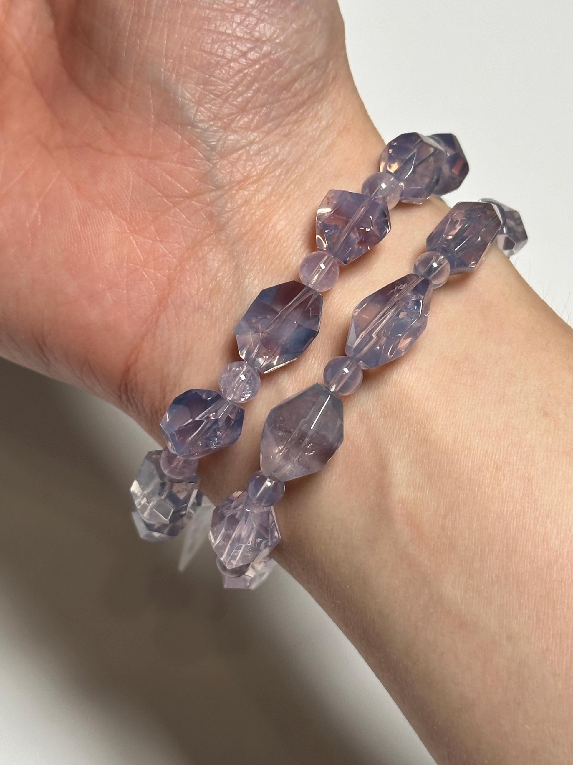 Lavender Moon Quartz Bracelet 11mm | Faceted Purple Quartz Beaded Bracelet | Polished Gemstone Jewelry for Collectors & Everyday Wear