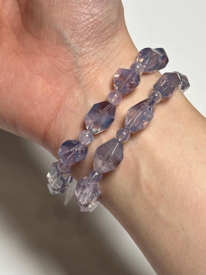 Lavender Moon Quartz Bracelet 11mm | Faceted Purple Quartz Beaded Bracelet | Polished Gemstone Jewelry for Collectors & Everyday Wear