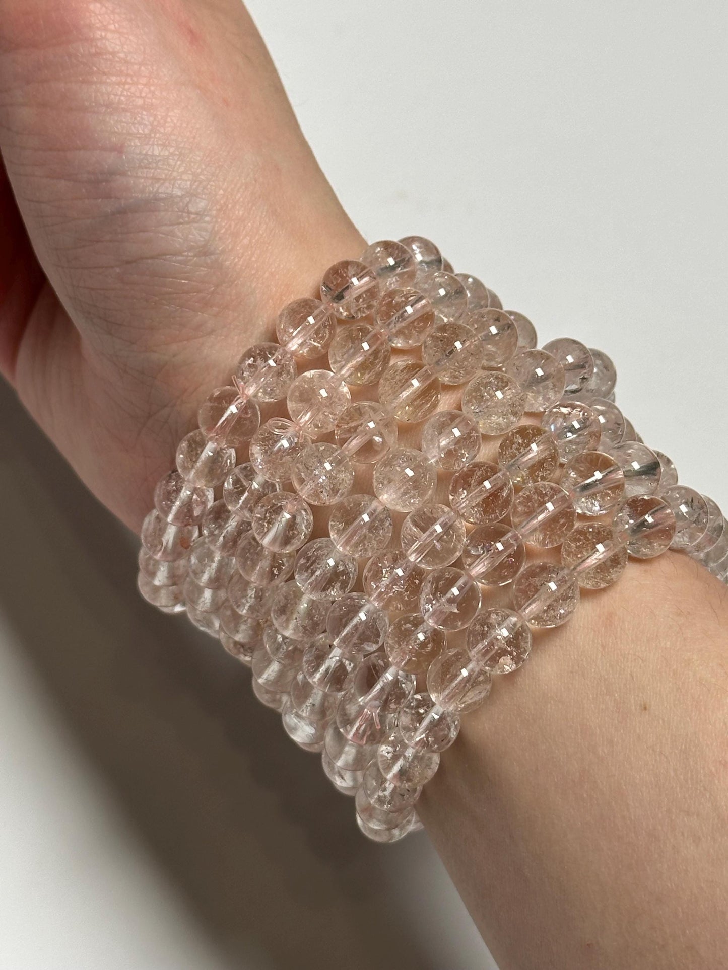 Faint Pink Fire Quartz Bracelet 8mm | Natural Hematoid Quartz Beaded Bracelet | Soft Pink Gemstone Jewelry for Everyday Wear & Collectors