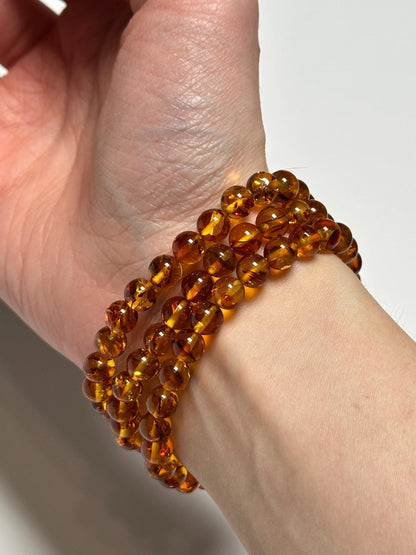 Amber Bracelet 6.5mm | Natural Amber Beaded Bracelet | Warm Honey Gemstone Jewelry for Everyday Wear, Layering & Collectors