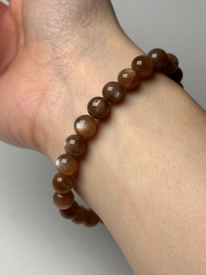 Sunstone Moonstone Bracelet 7.7mm | Natural Feldspar Gemstone Beaded Bracelet | Polished Crystal Jewelry for Everyday Wear & Collectors