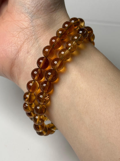 Whiskey Citrine Bracelet 7.5mm | Natural Golden Citrine Beaded Bracelet | Warm Yellow Gemstone Jewelry for Everyday Wear & Collectors