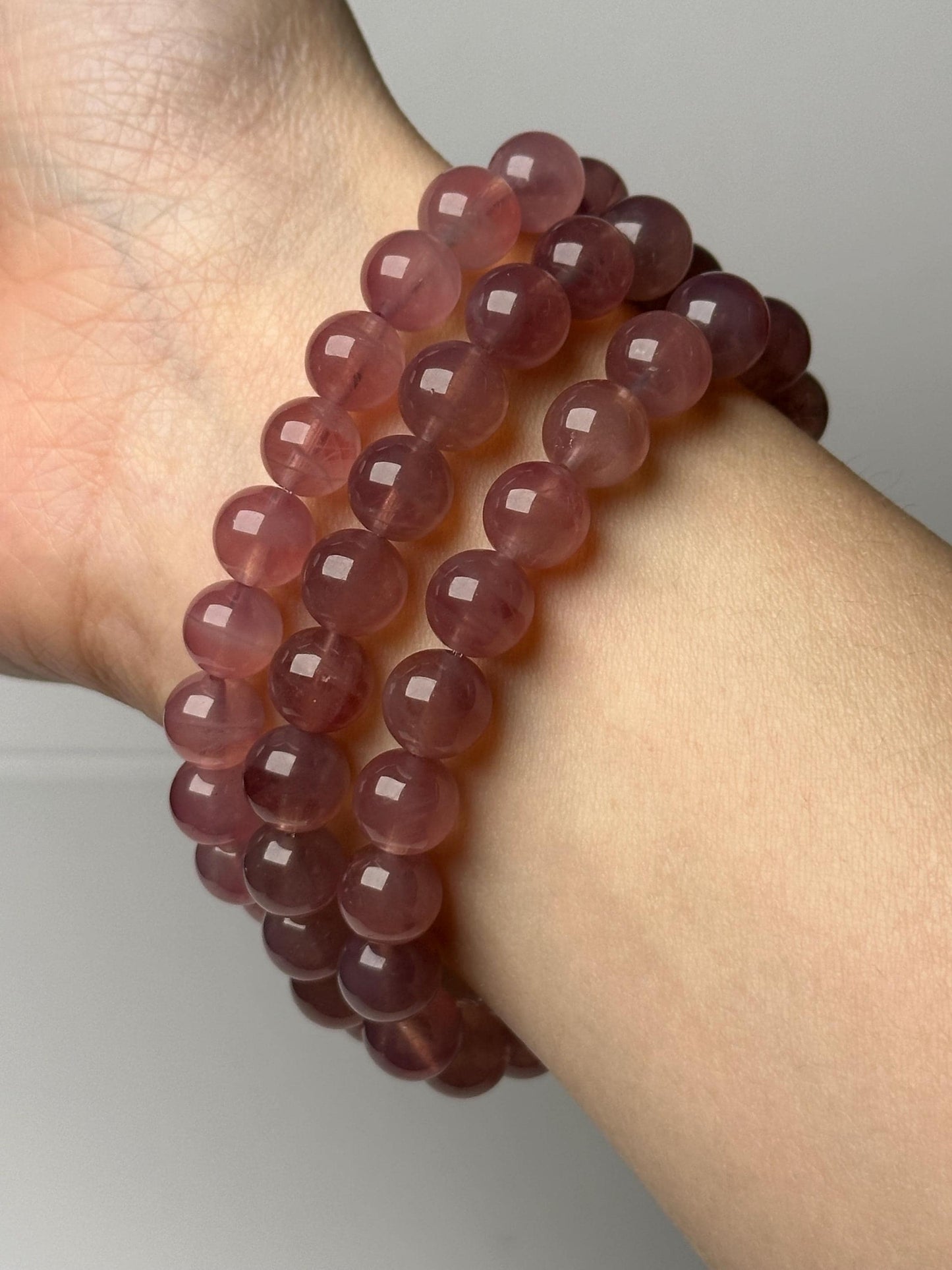Lavender Rose Quartz Bracelet 8.5mm | Natural Pink Purple Quartz Beaded Bracelet | Polished Gemstone Jewelry for Everyday Wear & Collectors