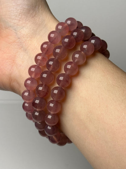 Lavender Rose Quartz Bracelet 8.5mm | Natural Pink Purple Quartz Beaded Bracelet | Polished Gemstone Jewelry for Everyday Wear & Collectors