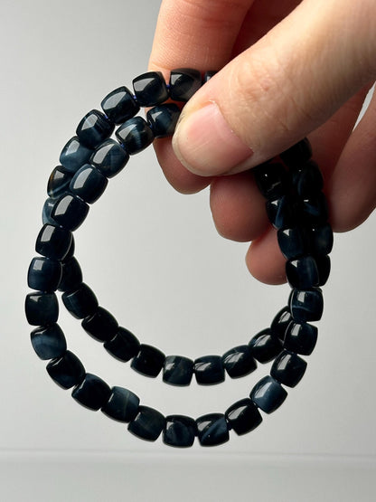 Blue Tiger’s Eye Barrel Bead Bracelet 6.5mm | Natural Hawk’s Eye Crystal Jewelry | Grounding Protection Bracelet Gift for Collectors