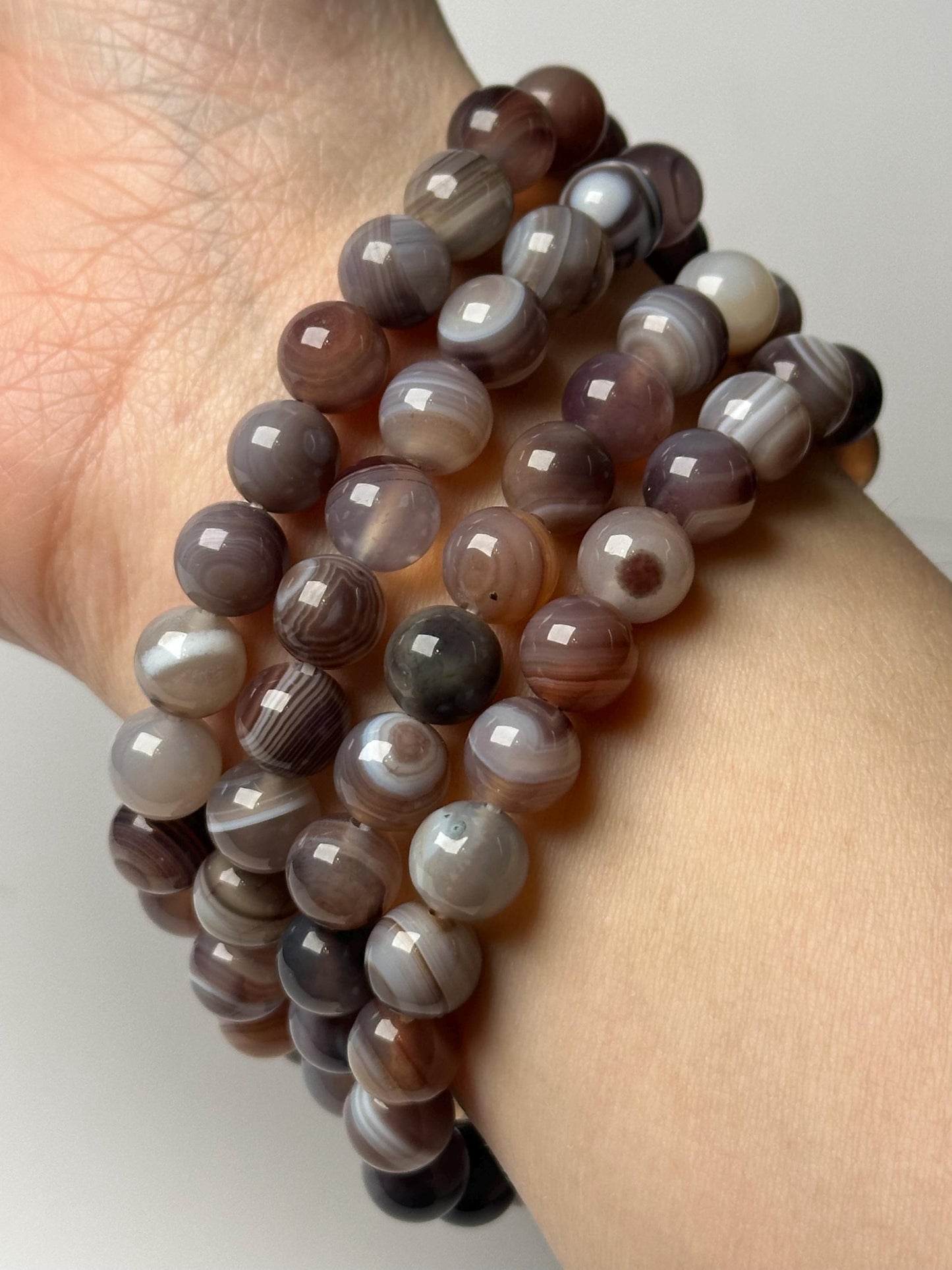 Botswana Agate Bead Bracelet 8mm | Natural Banded Agate Crystal Jewelry | Grounding Protection Bracelet Gift for Collectors