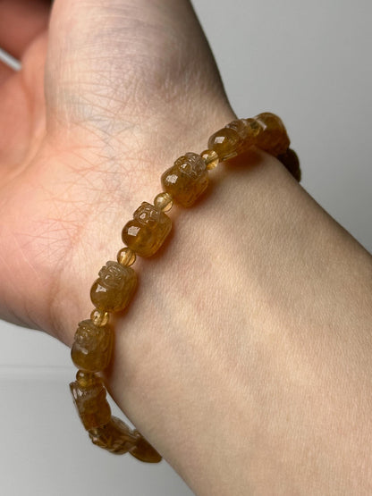 Yellow Tourmaline Pixiu Bracelet | Natural Crystal Bead Jewelry | Wealth Luck Protection Bracelet Gift for Collectors