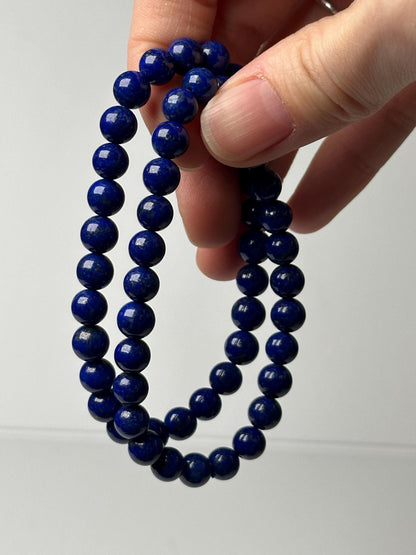 Lapis Lazuli Bead Bracelet 7mm | Natural Blue Gemstone Jewelry | Wisdom Truth Confidence Crystal Bracelet Gift for Collectors