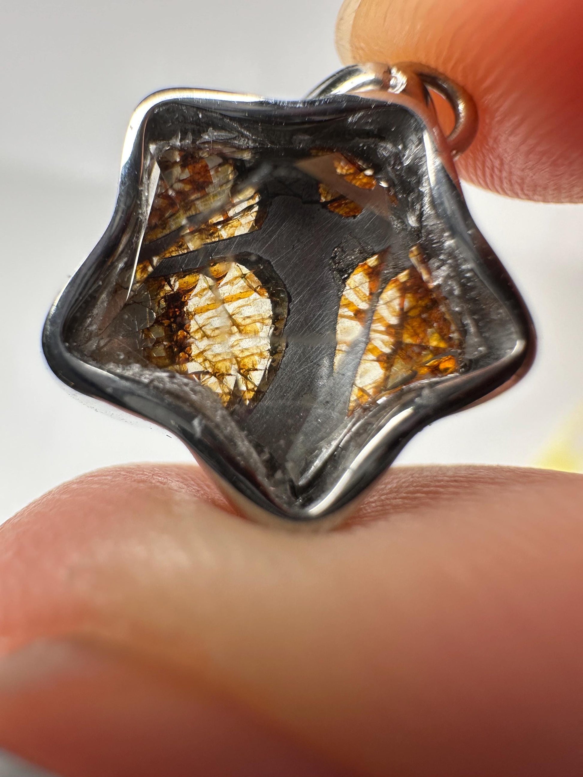 Pallasite Meteorite Star Pendant | Genuine Cosmic Gemstone Jewelry | Rare Space Crystal Necklace Gift for Collectors