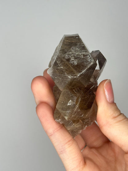 Smoky Quartz Cluster with Golden Rutile Inclusions | Sparkling Crystal for Energy Clearing, Focus, and Elevated Decor