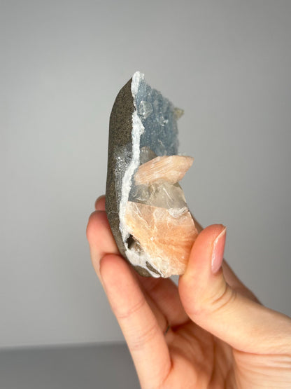 Angelic Blue Chalcedony Pink Stilbite & Apophyllite Specimen | Natural Sparkling Zeolite Crystal Cluster | Pastel Mineral Decor Gift