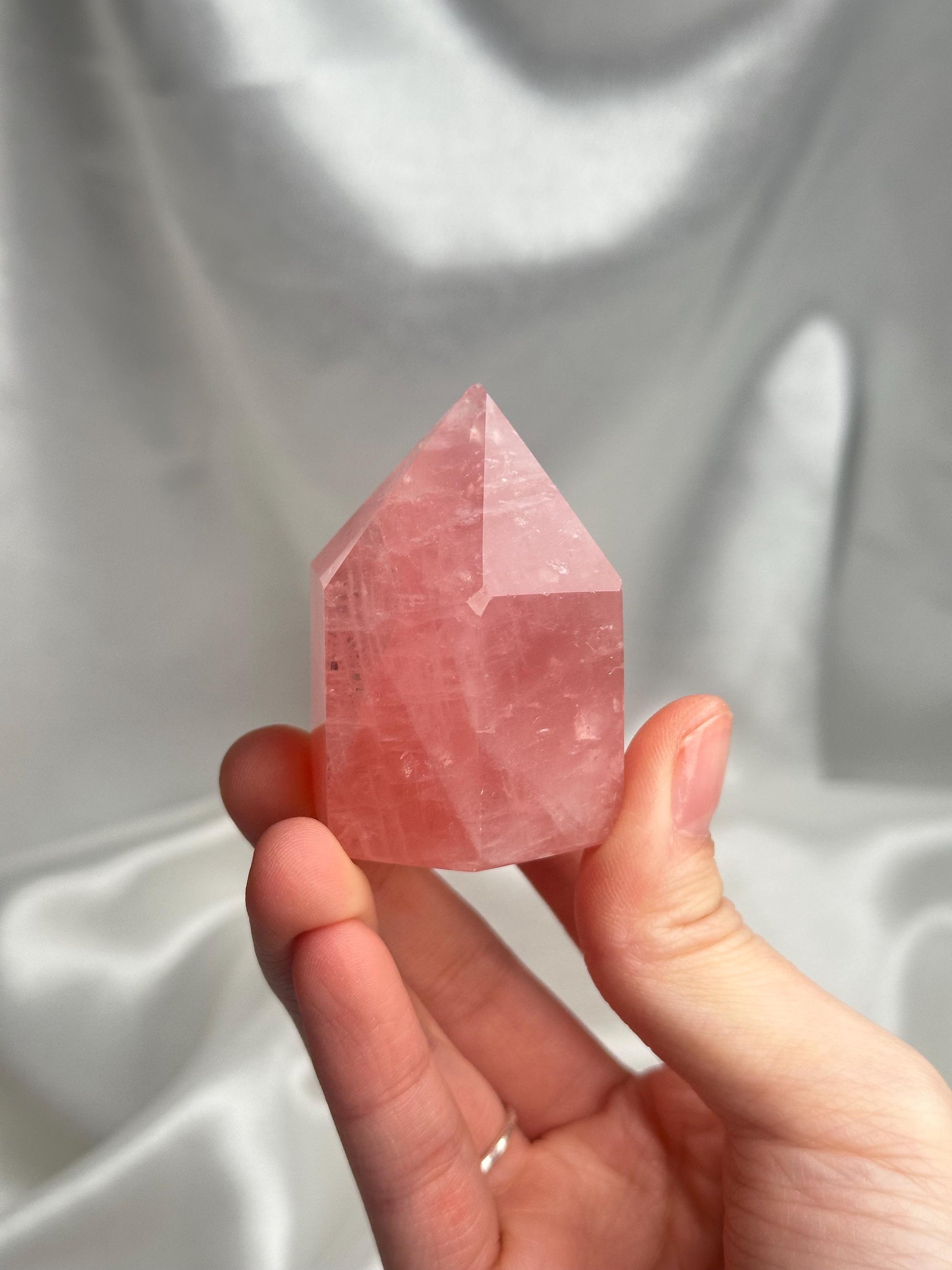 Watermelon Pink Rose Quartz Tower from Brazil | Natural Pink Quartz Crystal Point | Unique Gemstone Decor Gift for Collectors
