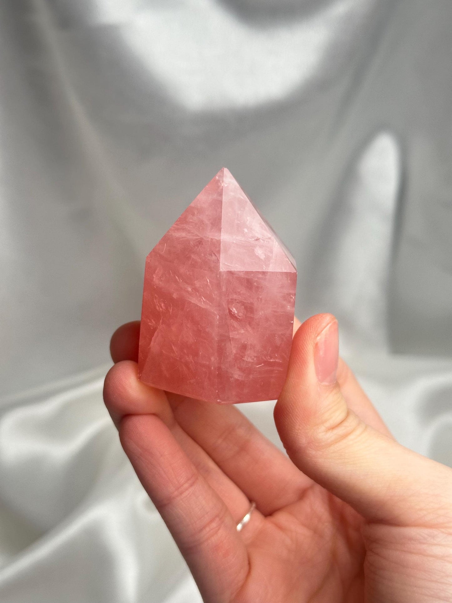 Watermelon Pink Rose Quartz Tower from Brazil | Natural Pink Quartz Crystal Point | Unique Gemstone Decor Gift for Collectors