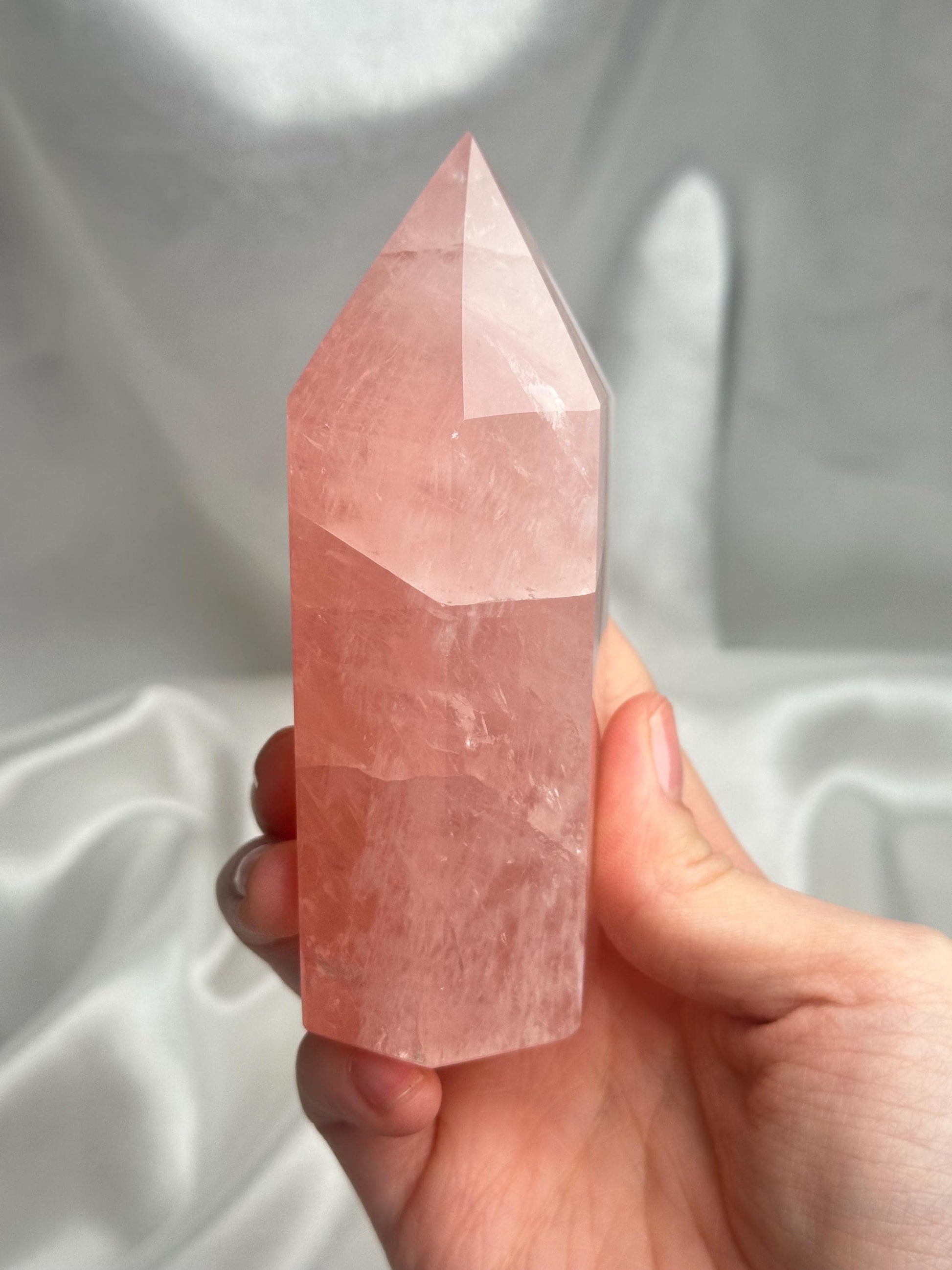 Watermelon Pink Rose Quartz Tower from Brazil | Natural Pink Quartz Crystal Point | Unique Gemstone Decor Gift for Collectors