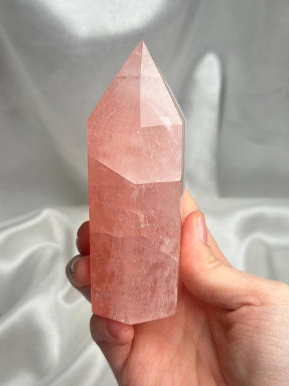 Watermelon Pink Rose Quartz Tower from Brazil | Natural Pink Quartz Crystal Point | Unique Gemstone Decor Gift for Collectors