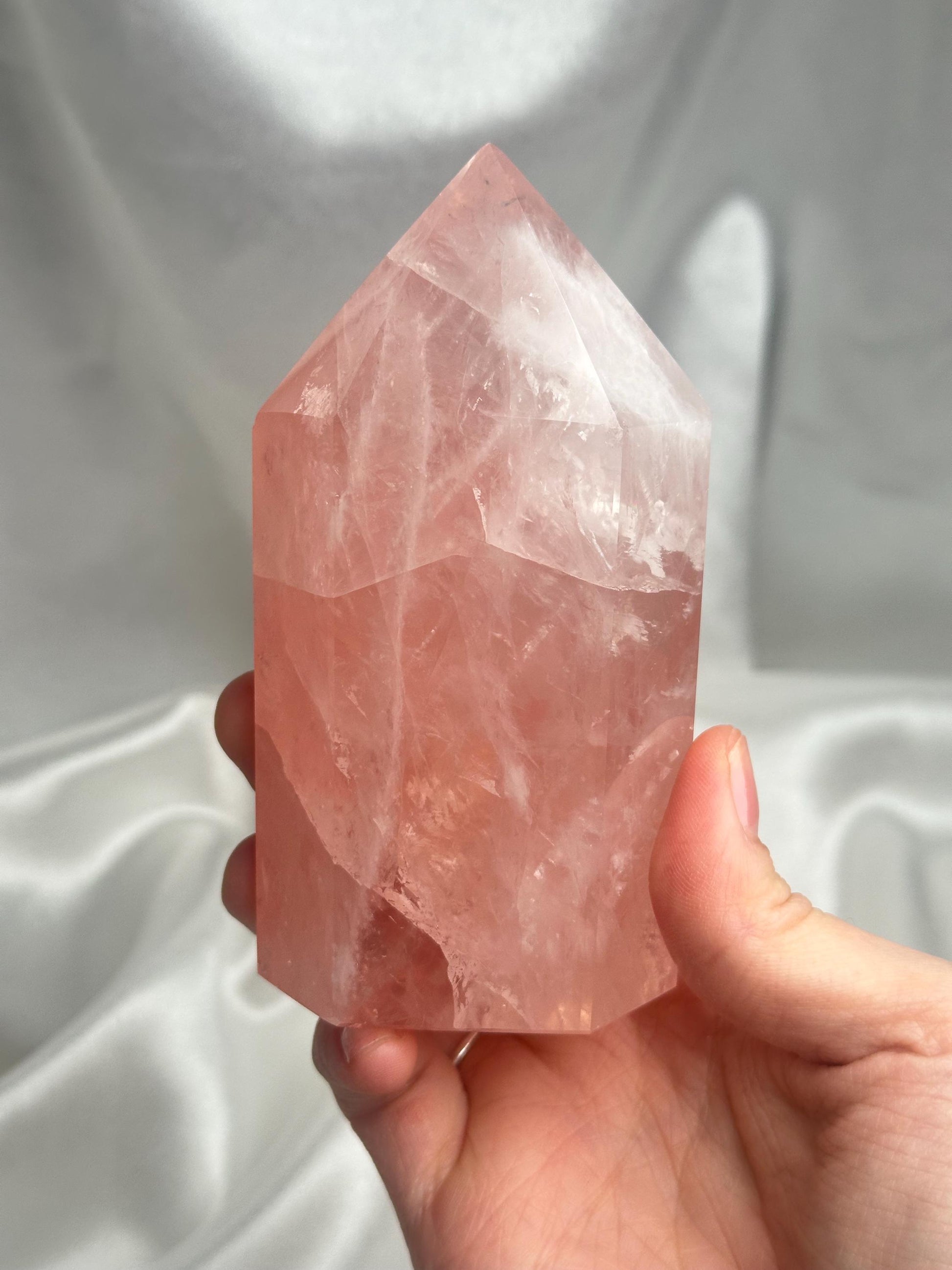 Watermelon Pink Rose Quartz Tower from Brazil | Natural Pink Quartz Crystal Point | Unique Gemstone Decor Gift for Collectors