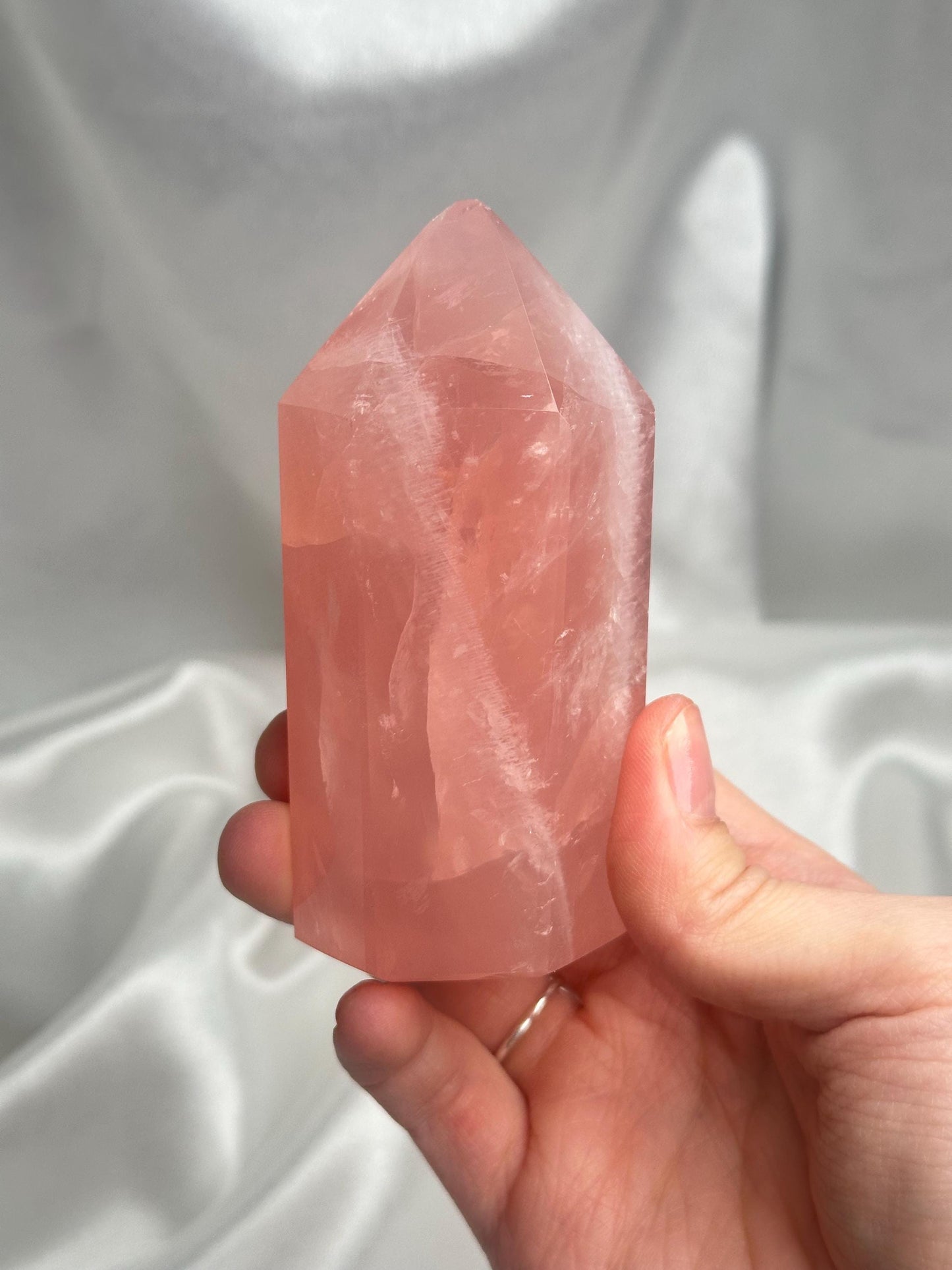 Watermelon Pink Rose Quartz Tower from Brazil | Natural Pink Quartz Crystal Point | Unique Gemstone Decor Gift for Collectors