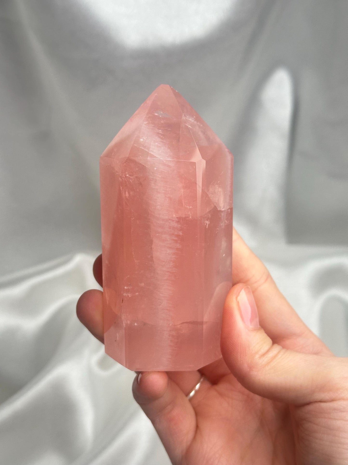 Watermelon Pink Rose Quartz Tower from Brazil | Natural Pink Quartz Crystal Point | Unique Gemstone Decor Gift for Collectors
