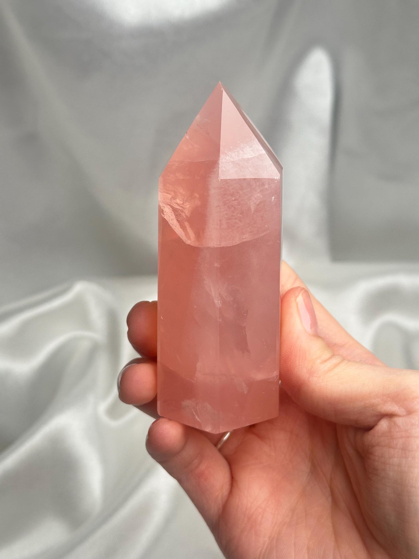 Watermelon Pink Rose Quartz Tower from Brazil | Natural Pink Quartz Crystal Point | Unique Gemstone Decor Gift for Collectors