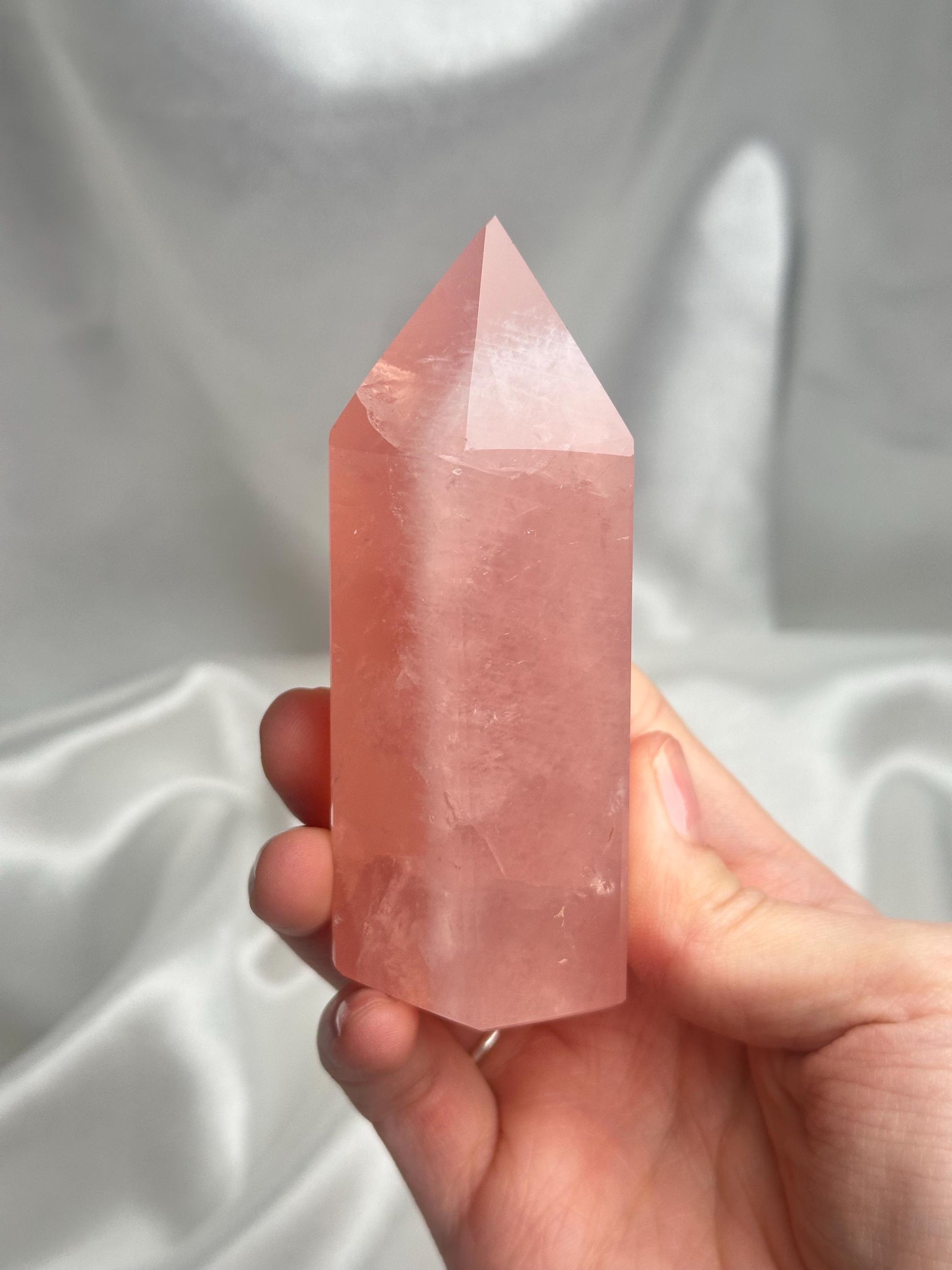 Watermelon Pink Rose Quartz Tower from Brazil | Natural Pink Quartz Crystal Point | Unique Gemstone Decor Gift for Collectors