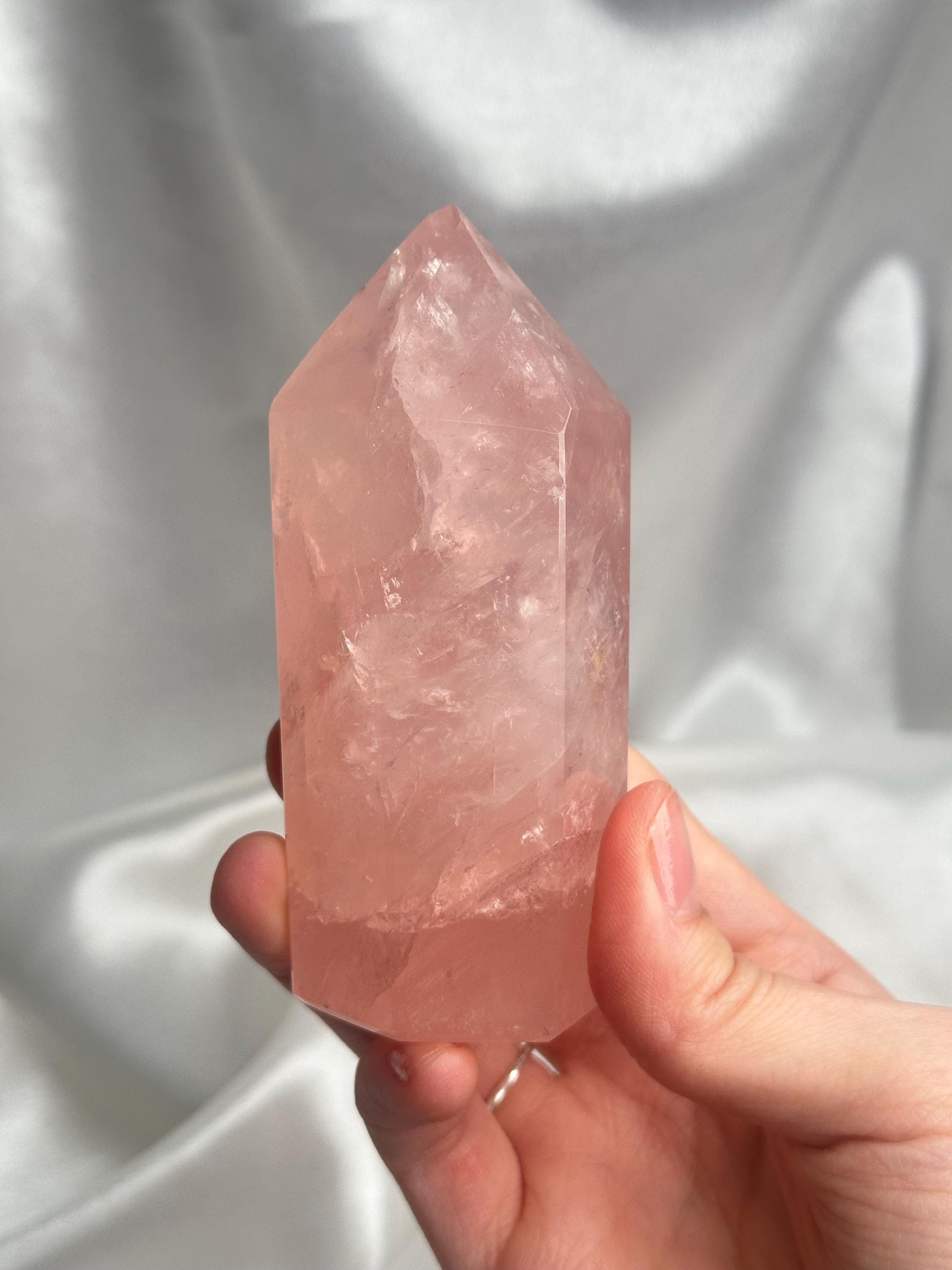 Watermelon Pink Rose Quartz Tower from Brazil w/ Pyrite | Natural Pink Quartz Crystal Point | Unique Gemstone Decor Gift for Collectors