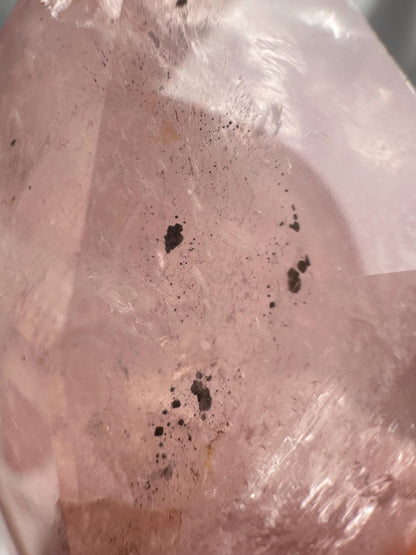 Watermelon Pink Rose Quartz Tower from Brazil w/ Pyrite | Natural Pink Quartz Crystal Point | Unique Gemstone Decor Gift for Collectors