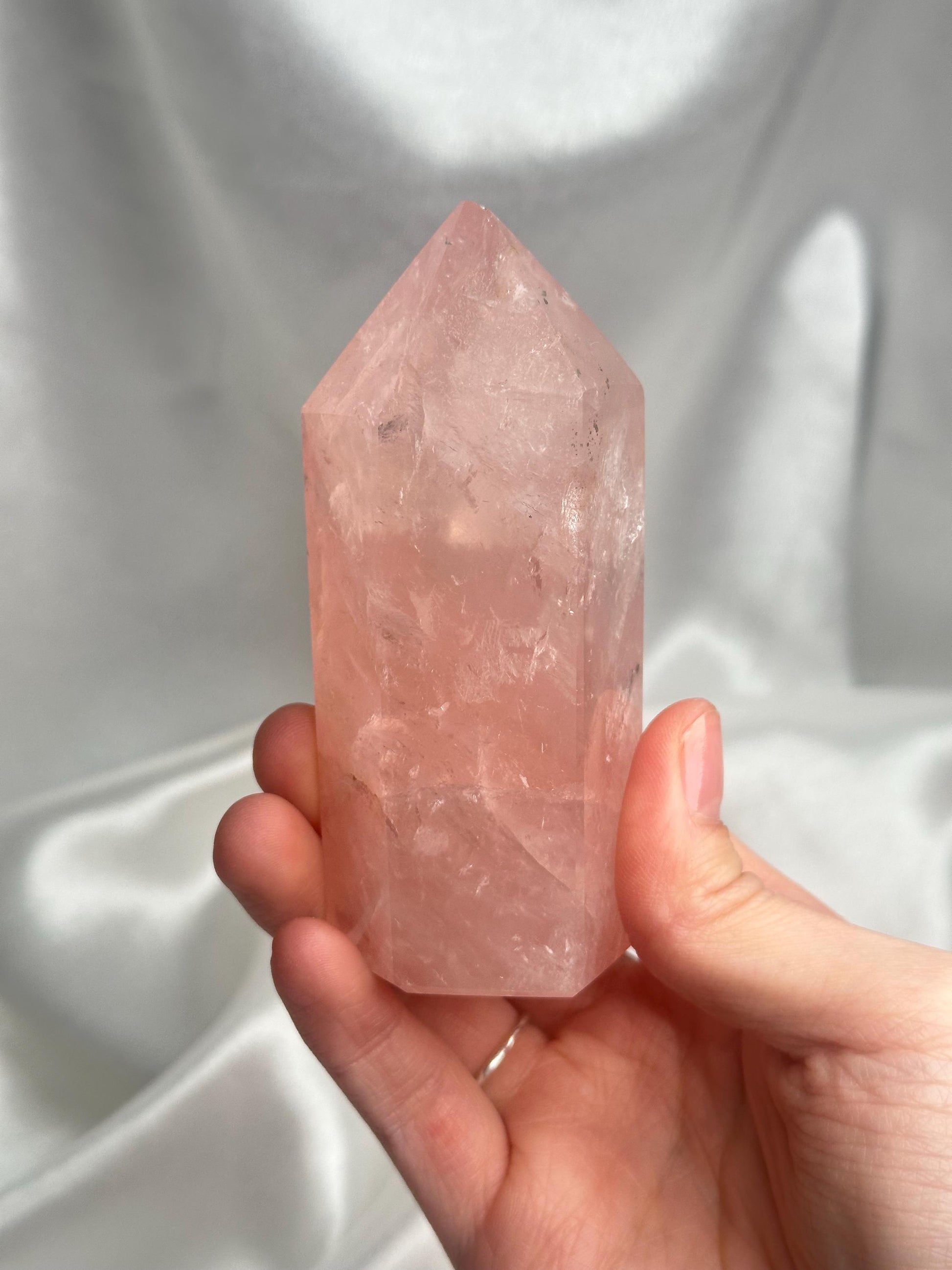 Watermelon Pink Rose Quartz Tower from Brazil w/ Pyrite | Natural Pink Quartz Crystal Point | Unique Gemstone Decor Gift for Collectors