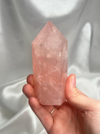 Watermelon Pink Rose Quartz Tower from Brazil w/ Pyrite | Natural Pink Quartz Crystal Point | Unique Gemstone Decor Gift for Collectors