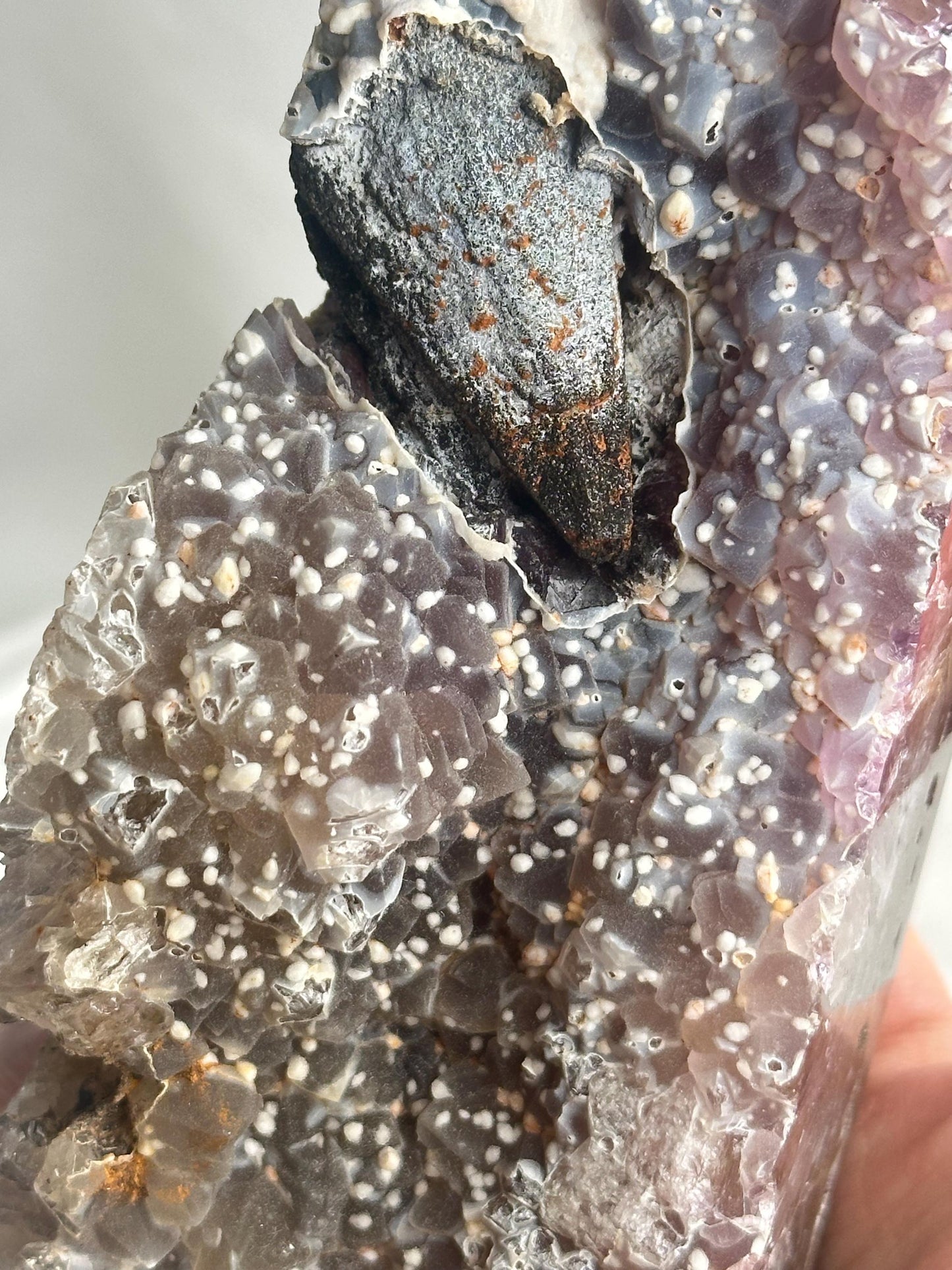 Agate Amethyst Tower with Blue Druzy & Dogtooth Calcite | Natural Crystal Point | Unique Purple Blue Mineral Decor Gift for Collectors