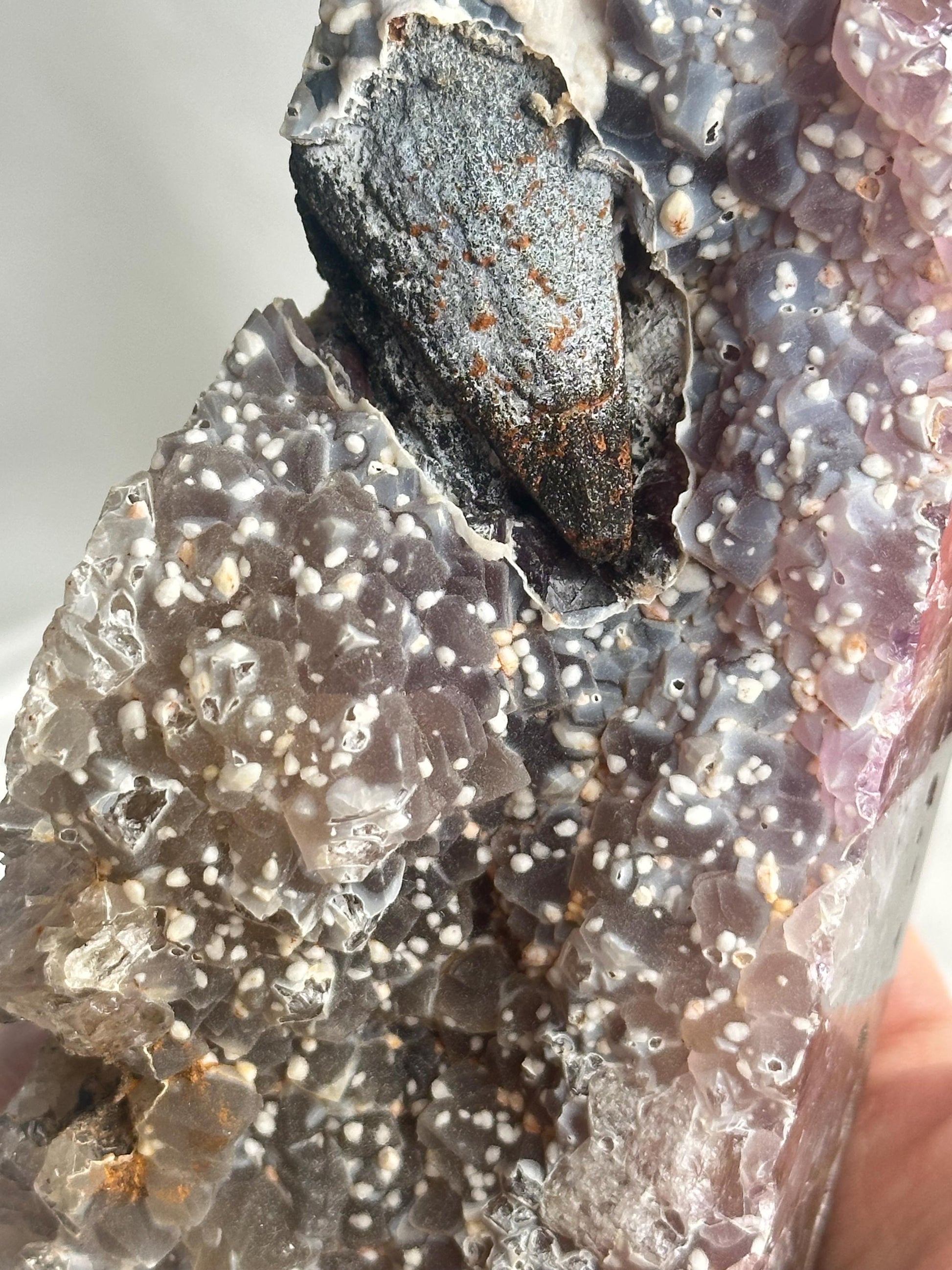 Agate Amethyst Tower with Blue Druzy & Dogtooth Calcite | Natural Crystal Point | Unique Purple Blue Mineral Decor Gift for Collectors
