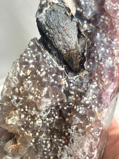 Agate Amethyst Tower with Blue Druzy & Dogtooth Calcite | Natural Crystal Point | Unique Purple Blue Mineral Decor Gift for Collectors