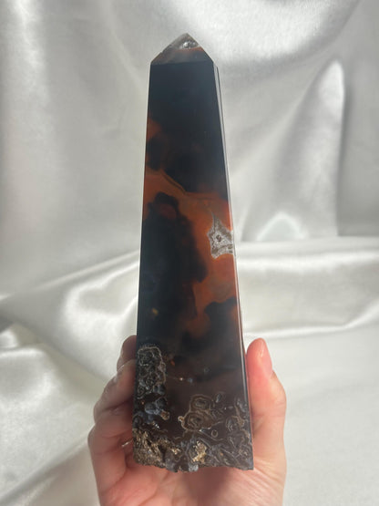 Agate Amethyst Tower with Blue Druzy & Dogtooth Calcite | Natural Crystal Point | Unique Purple Blue Mineral Decor Gift for Collectors
