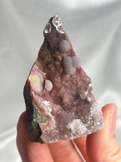 Pink Amethyst Druzy with Botryoidal Fluorite Growth | Natural Sparkling Crystal Tower | Unique Purple Mineral Decor Gift for Collectors