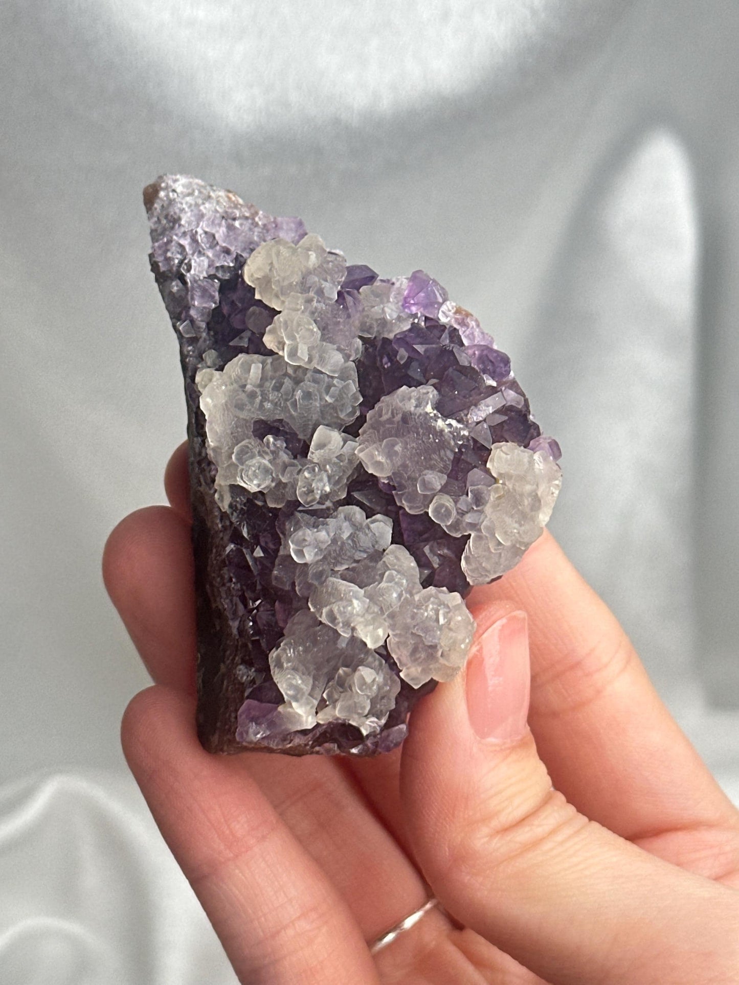 Amethyst with Calcite | Natural Purple Quartz Crystal with White Calcite Formation | Unique Mineral Specimen Decor Gift for Collectors
