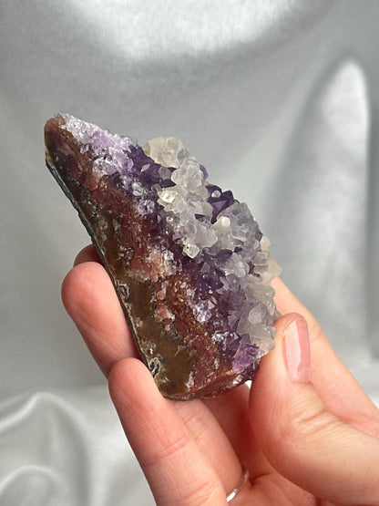 Amethyst with Calcite | Natural Purple Quartz Crystal with White Calcite Formation | Unique Mineral Specimen Decor Gift for Collectors