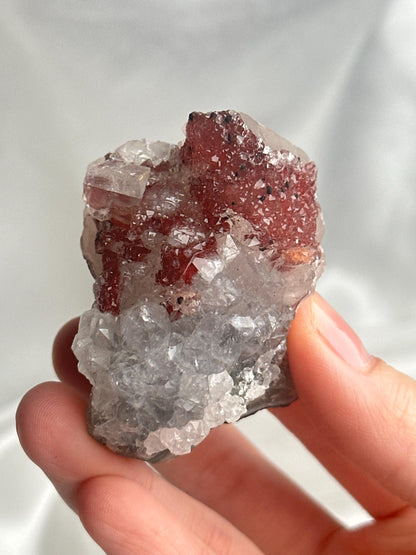 Amethyst with Red Druzy & Calcite | Natural Purple Quartz Crystal Specimen | Sparkling Mineral Decor Gift for Collectors and Display