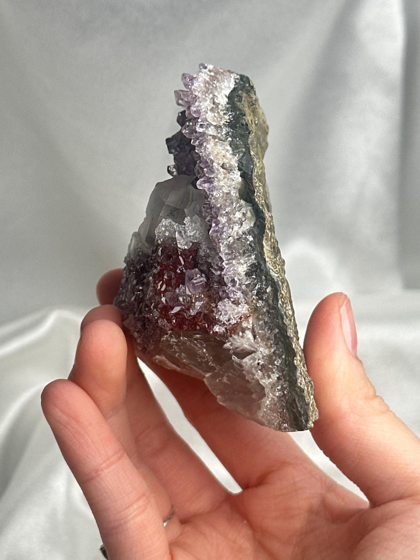 Amethyst with Red Druzy & Calcite | Natural Purple Quartz Crystal Specimen | Sparkling Mineral Decor Gift for Collectors and Display