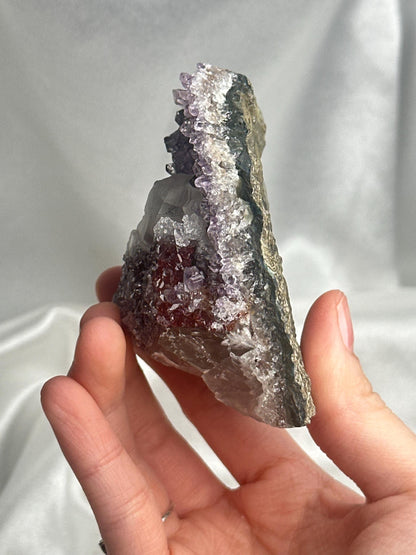 Amethyst with Red Druzy & Calcite | Natural Purple Quartz Crystal Specimen | Sparkling Mineral Decor Gift for Collectors and Display